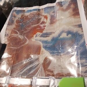 Beautiful Woman Blue and White Ocean Theme 50x50